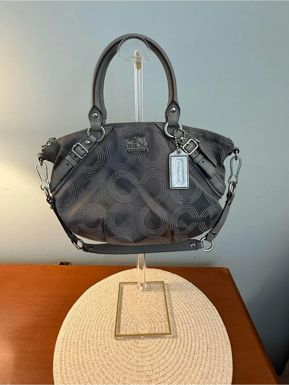 Coach Charcoal Signature Quilted Satchel with Removable Strap